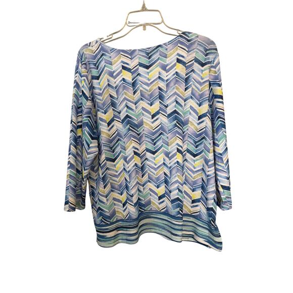 Alfred Dunner PL "High Impact" Blue Watercolor Border Knit Top Blouse - Picture 3 of 4